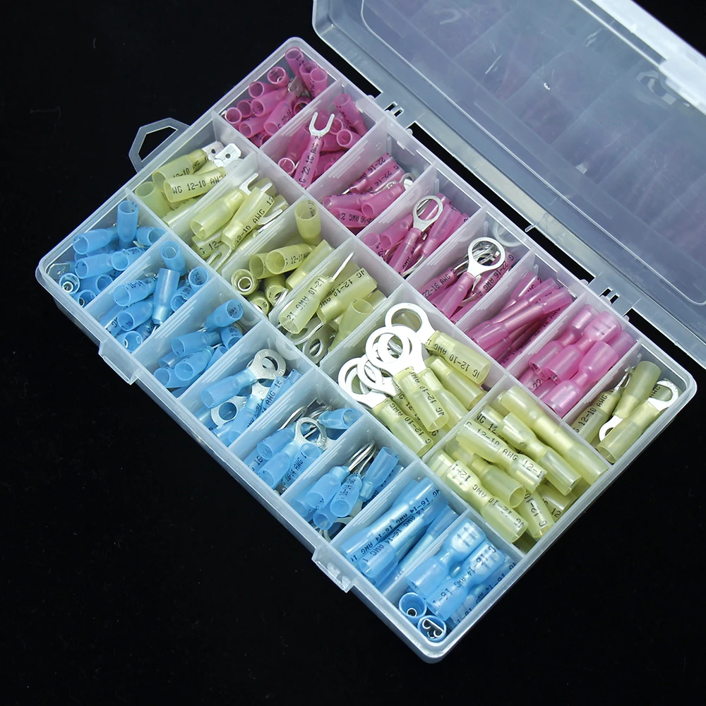 

270PCS Heat Shrink Wire Connector Kit Crimp Ring Butt Spade Terminals Waterproof Insulated Electrical AWG22-10