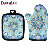 darmian resistant hot pads microwave oven gloves bohemian flower printed oven mitts sets of 2 kitchencooking baking gift 2021