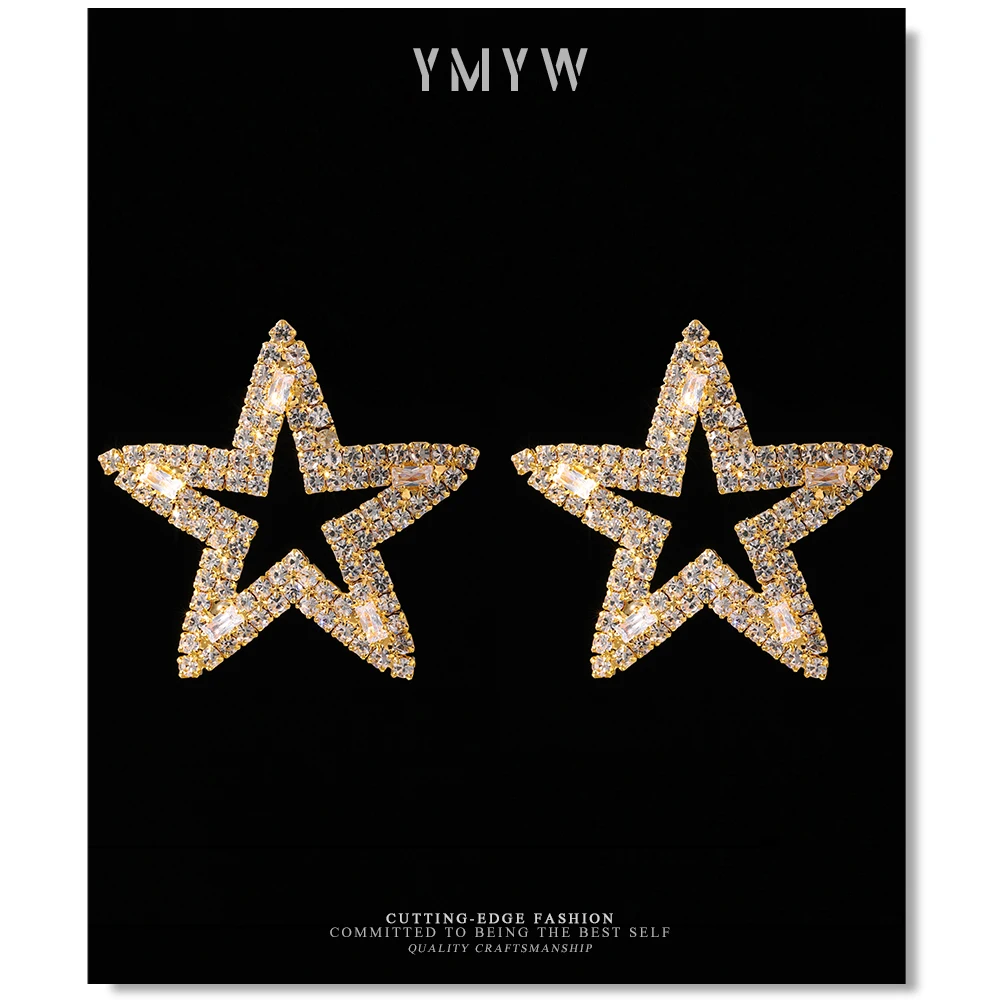 Женские серьги гвоздики со стразами YMYW модные геометрические ажурные звездами