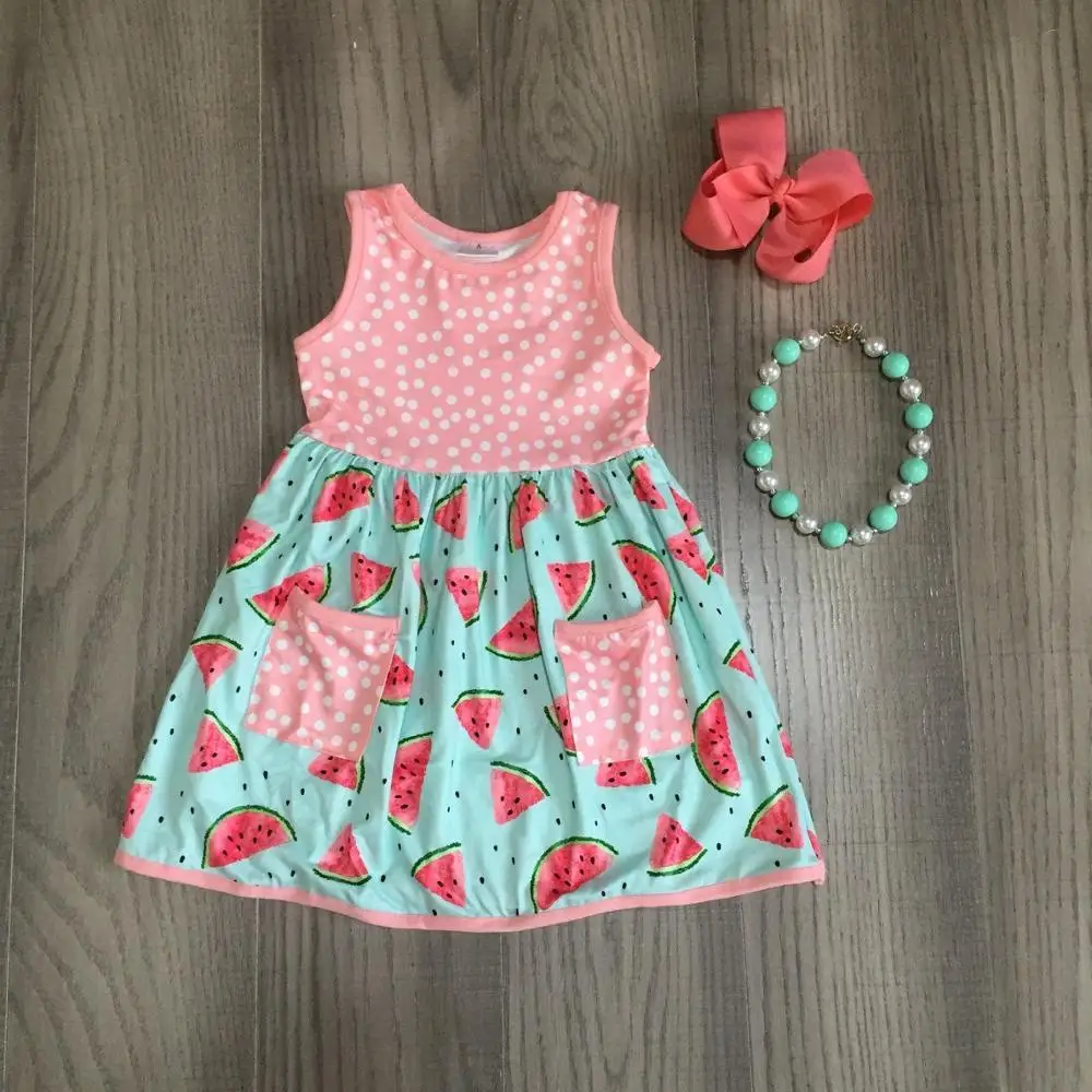 Летнее платье для маленьких девочек Коралловое детское с рисунком арбуза и
