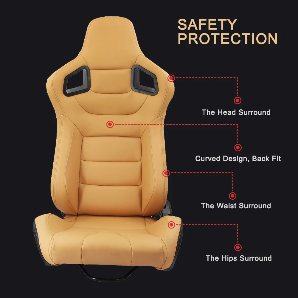R-EP 2Pcs Tuning car Racing Seat Universal for Sport Car Simulator Bucket Seats Adjustable Yellow PVC Leather 1 Pair XH-1041-YL |
