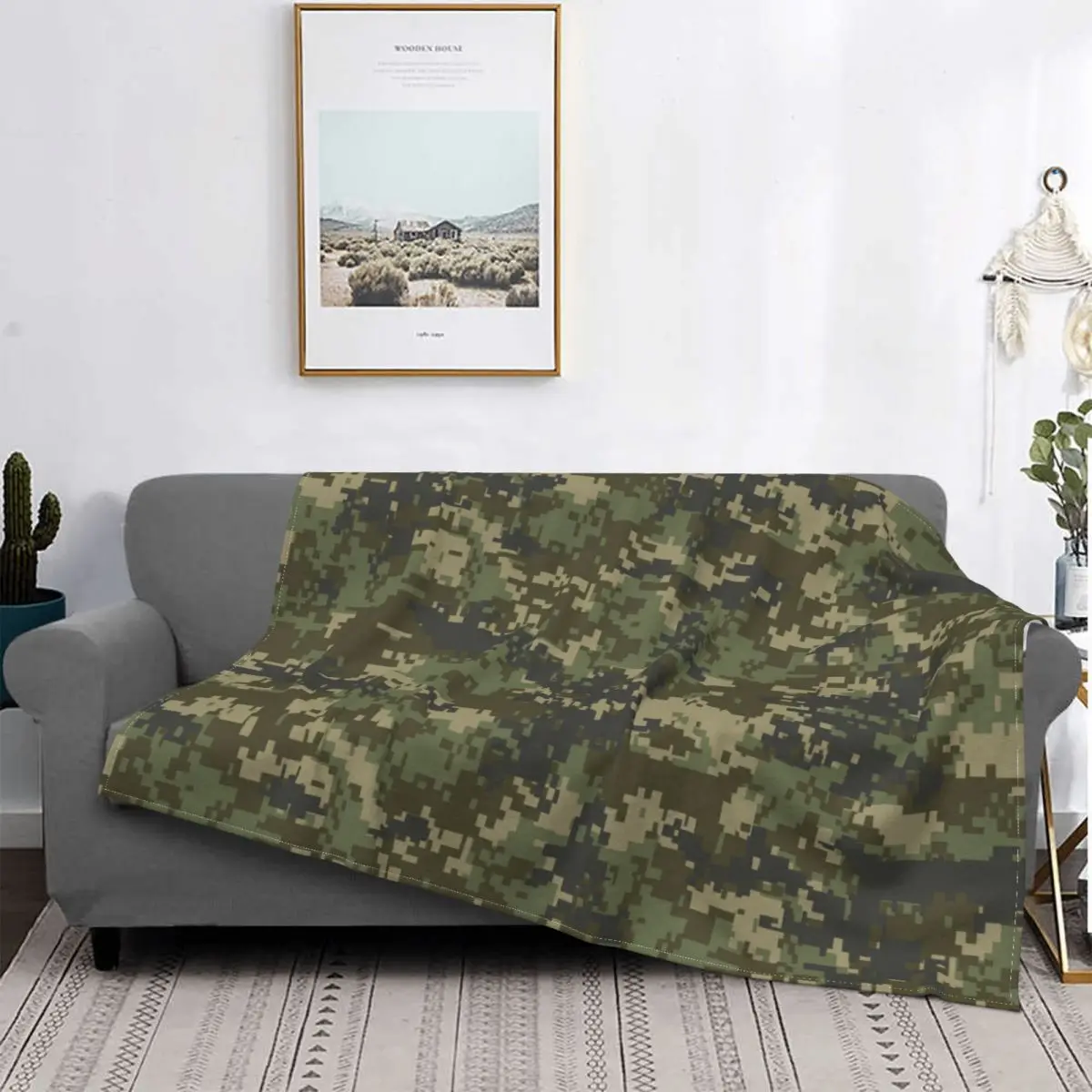 

Russian Woodland Camouflage Blanket Flannel Soldier Military Multifunction Lightweight Throw Blankets for Bed Office Rug Piece