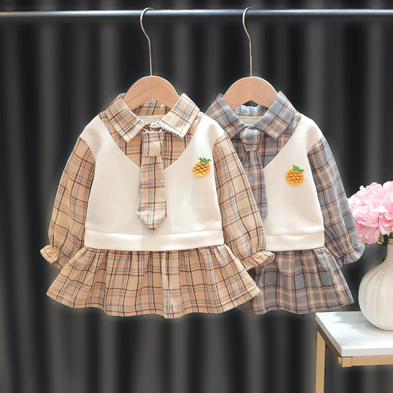 

2021 spring children's clothing small and medium-sized virgin baby princess collar plaid long-sleeved dress girls skirt