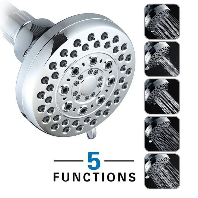 

High Pressure ABS Chrome Finish 4 inch Shower Head Wall Mounted Showerheads with 5-mode Showering Swivel Joint Adjustable Faucet