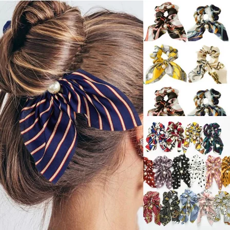 

Шифоновые резинки для волос с бантом в новом стиле, женские резинки для волос с милым жемчугом и держателем для конского хвоста, резинки, акс...