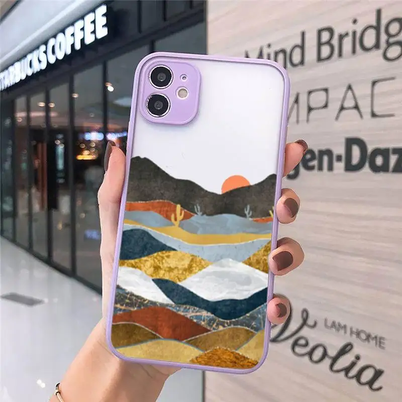 

Phone Case For iPhone 12 11 Mini Pro XR XS Max 7 8 Plus X Mountain Marble Moon Matte transparent Purple Cover