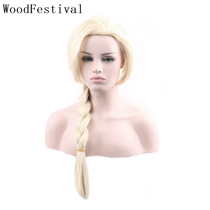 

WoodFestival Girls Synthetic Hair Blonde Wig Party Cosplay Anime Wigs For Women Princess Long Single Braids Ladies