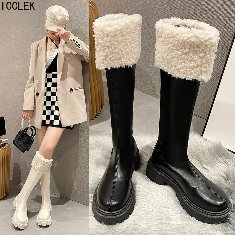 

Женские теплые меховые сапоги, Нескользящие сапоги до колена, на молнии, зимний сезон 2021