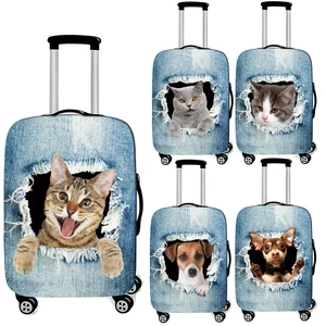 Милый чехол для багажа с принтом кошкисобаки в дыре для путешествий, Чехол для багажа, эластичный чехол для костюма, чехол с защитой от пыли, чехол на колесиках