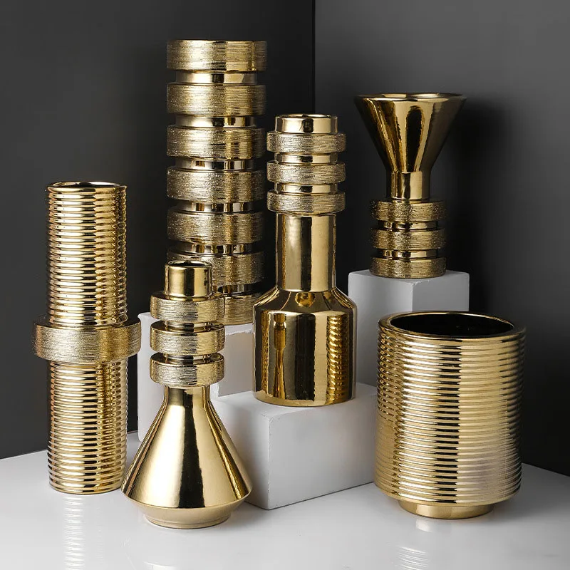 

Luxury Gold Silver Vase Ornaments Household Decorations Wire Drawing Nut Flower Arrangment Living Room Decoration Ceramic Vases