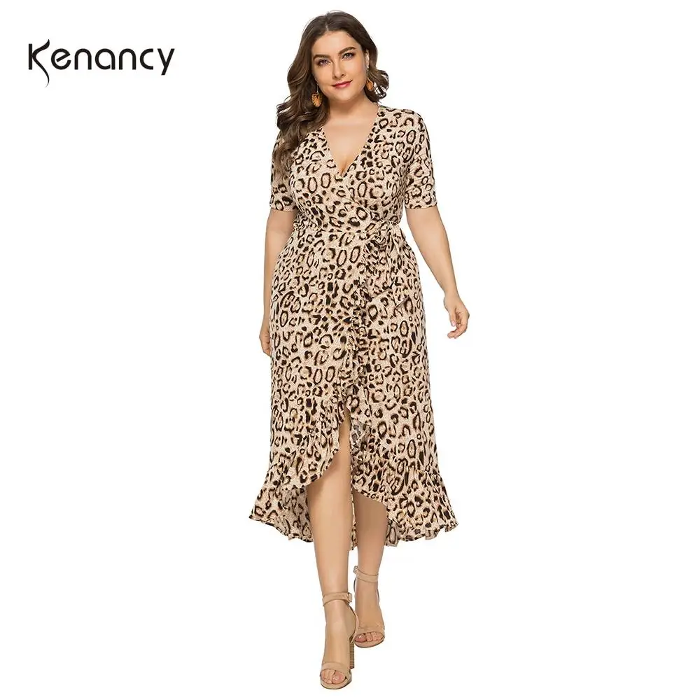 Женское платье с леопардовым принтом Kenancy повседневное летнее размера плюс v