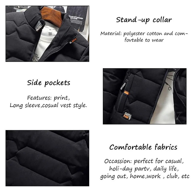 

2021 New Men'S Thick Parka Coat Jacket Winter Casual Jacket Men's Outerwear Solid Stand-Up Collar Men's Windproof Cotton Thick