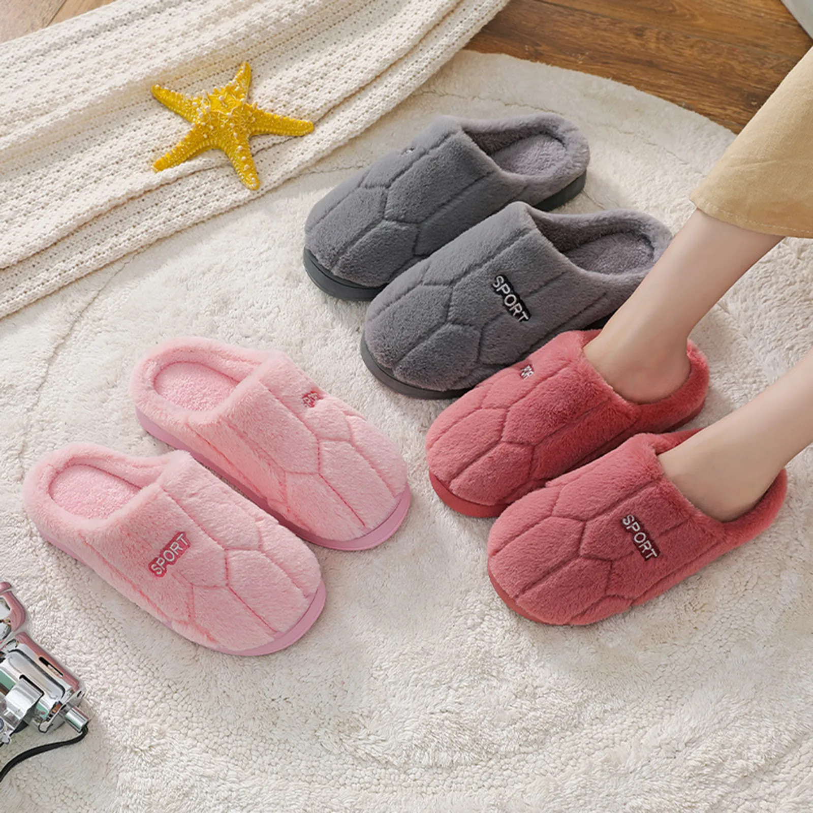 

Women Slippers Fashion Autumn Winter Shoes Ladies Warm Lovely Household Cotton Indoor Bedroom Home Casual Flat Plush Slippers