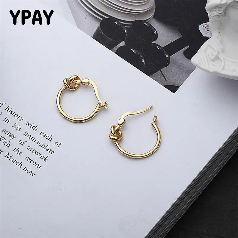 Женские маленькие серьги-кольца YPAY корейские Позолоченные серьги с узелком