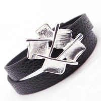 dd new charm metal black leather bracelet for women femme fashion cool clasp wristband bracelets bangles