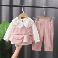 baby girl clothes set autumn toddler girls lace bottoming shirt vest pants bag 4 piece childrens fashion princess suit costume