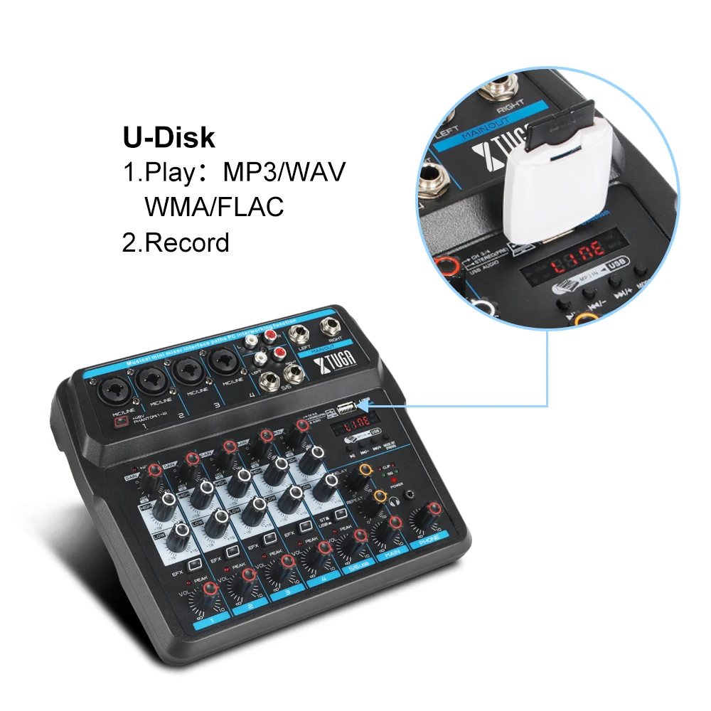 Мини микшер XTUGA AM4/AM6 DJ консоль со звуковой картой Bluetooth USB фантомным питанием 48 В