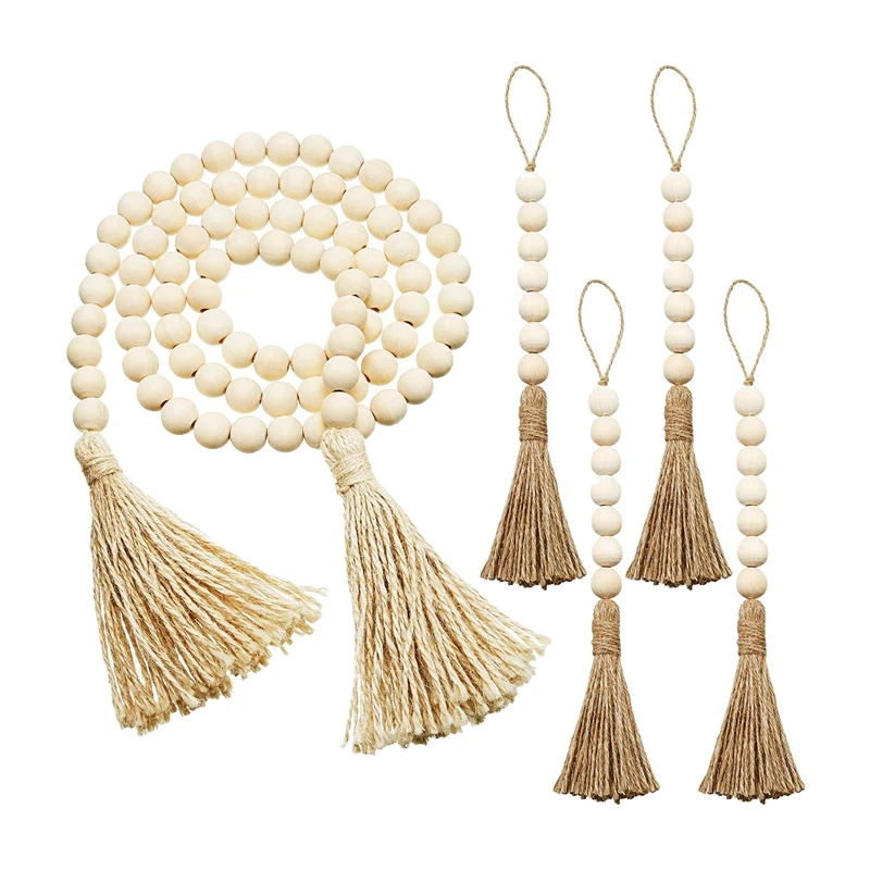 

AT69 -5 шт. деревянные бусины гирлянда, сельский дом бусины молитва сельский дом деревенский бисер с кисточками, Настенный декор