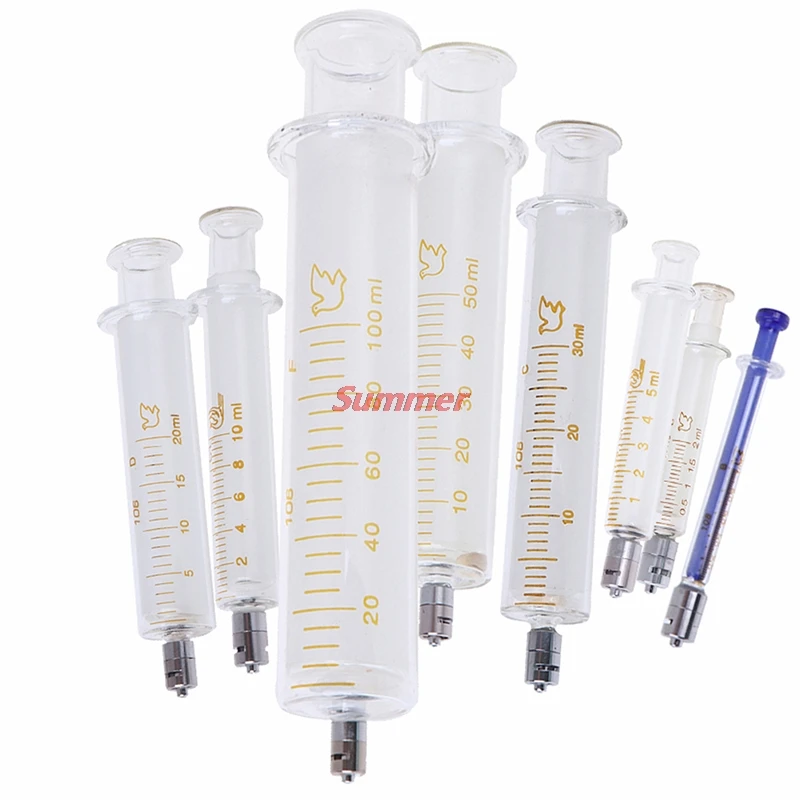

New 1ml 2ml 5ml 10ml 20ml 30ml 50ml 100ml Glass Syringe Luer Lock Head Reusable Glass Injector Syringe