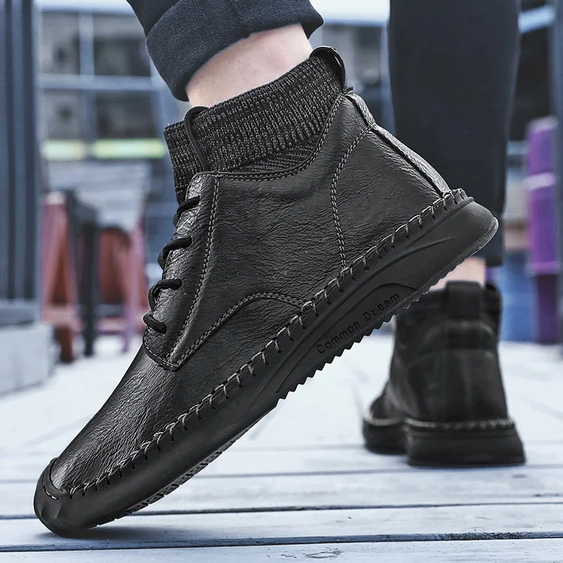 Ботильоны мужские высокие повседневная обувь на шнуровке удобные ботинки носки