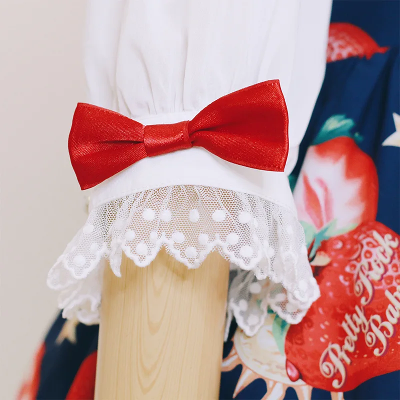 

Kawaii Lolita Dress Strawberry Angel OP Dress Japanese Cute Lady Short Sleeve Print Lolita Princess Dress