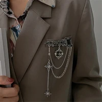 dark six awn star tassel pendant vintage pin baroque gem decoration personalized temperament brooch female