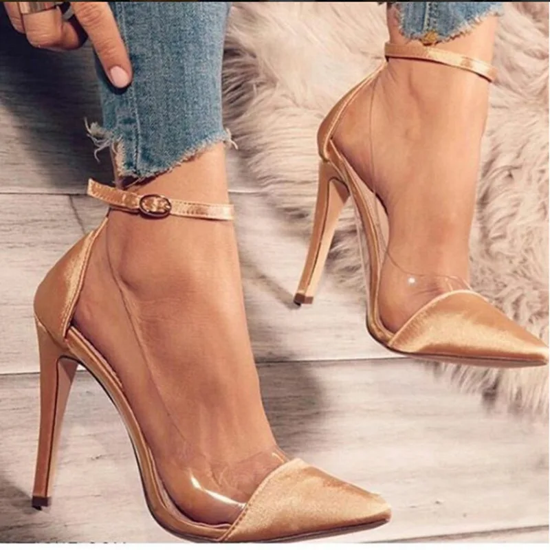 

Female High Heels Women Sandals PU Pointed Color Matching Stiletto Overheight with Non Slip Large Size Women Stilettos Heels