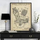 Мотор Spacke De Motor, печать плакатов, двойной плакат, мотоцикл, двигатель 1914, патент, холст, картина, гараж, Настенный декор, Настенный декор
