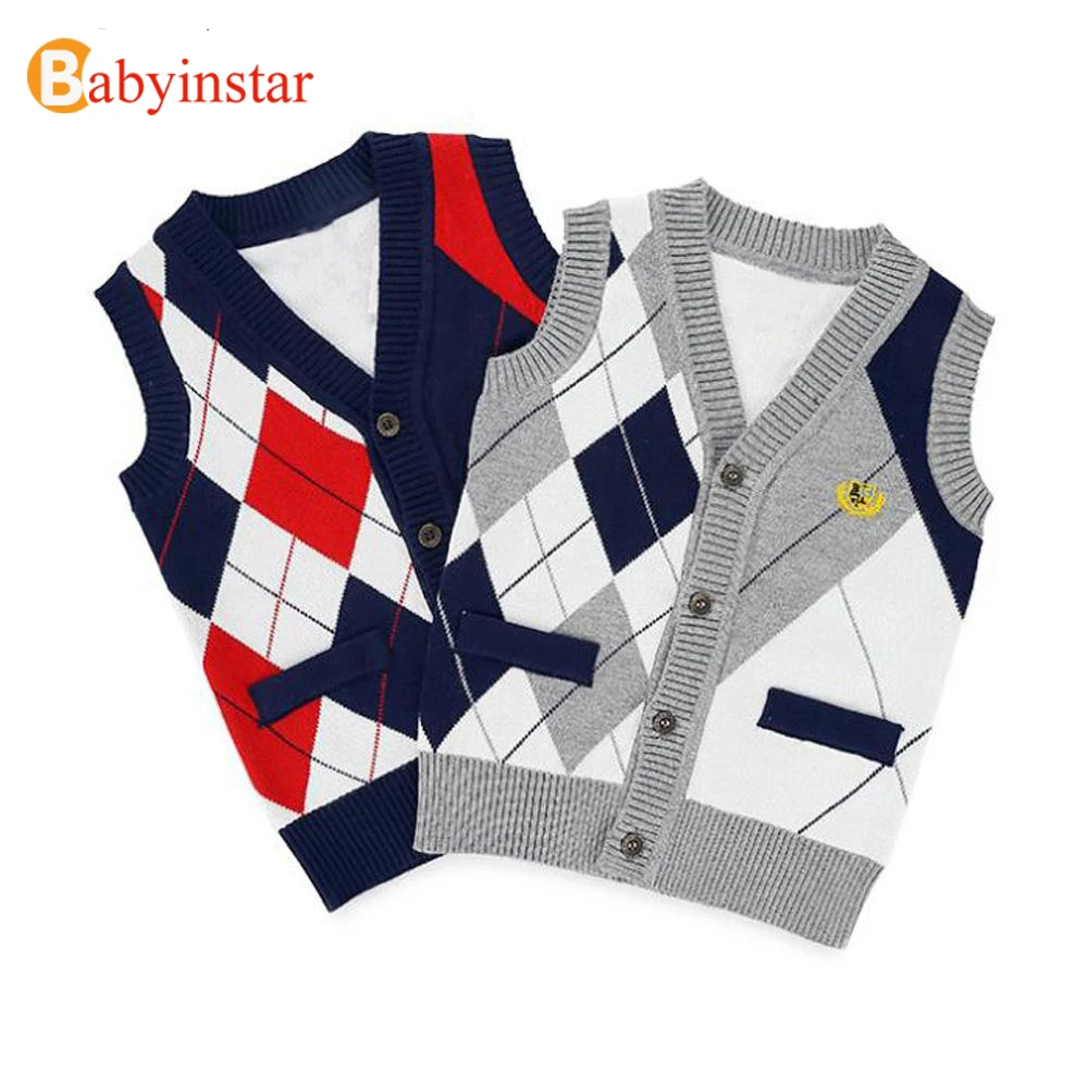 

New Boys Knit Vest Spring Autumn Sleeveless Diamond Children Tops Outfits Casual Baby Costume Kids Sweaters Waistcoat