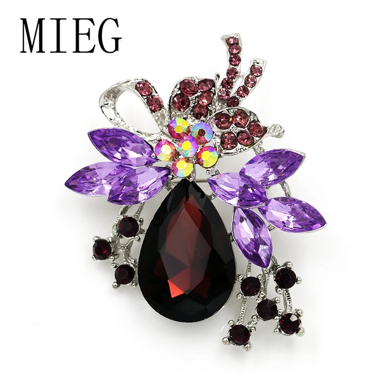 Бренд MIEG, разные цвета, синий/красный/фиолетовый/прозрачный кристалл, цветок, брошь на булавке, элегантный свадебный букет, ювелирное изделие