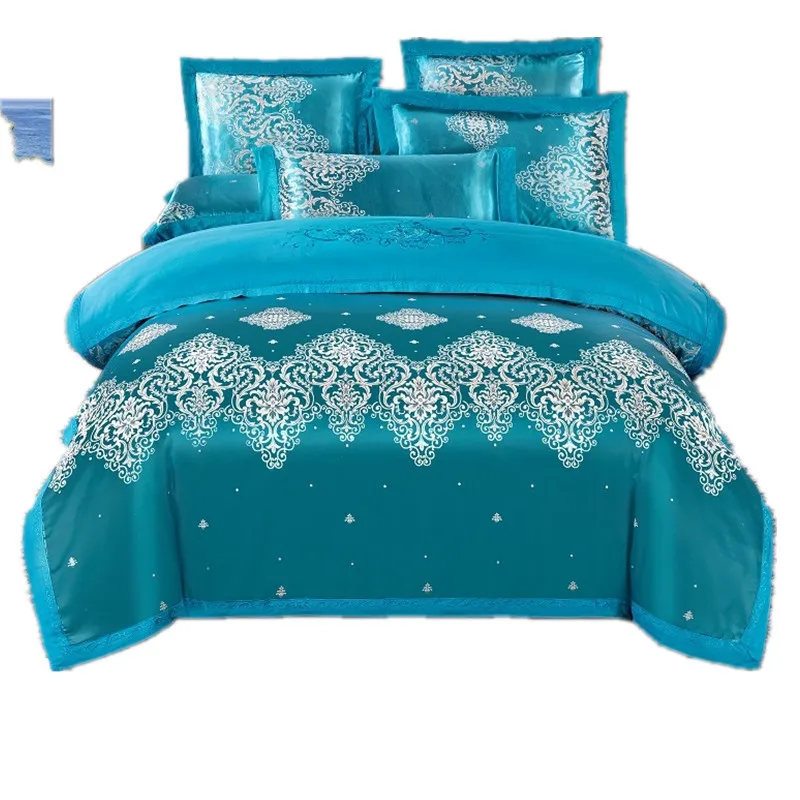 

100 cotton jacquard 4-piece set of European satin embroidered cotton wedding set bedding