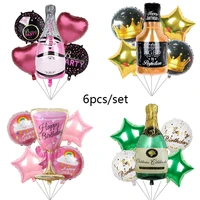 6pcsset aluminum foil balloons set champagne bottle and wine goblet glass cheers balloons party decorations supplies photo prop