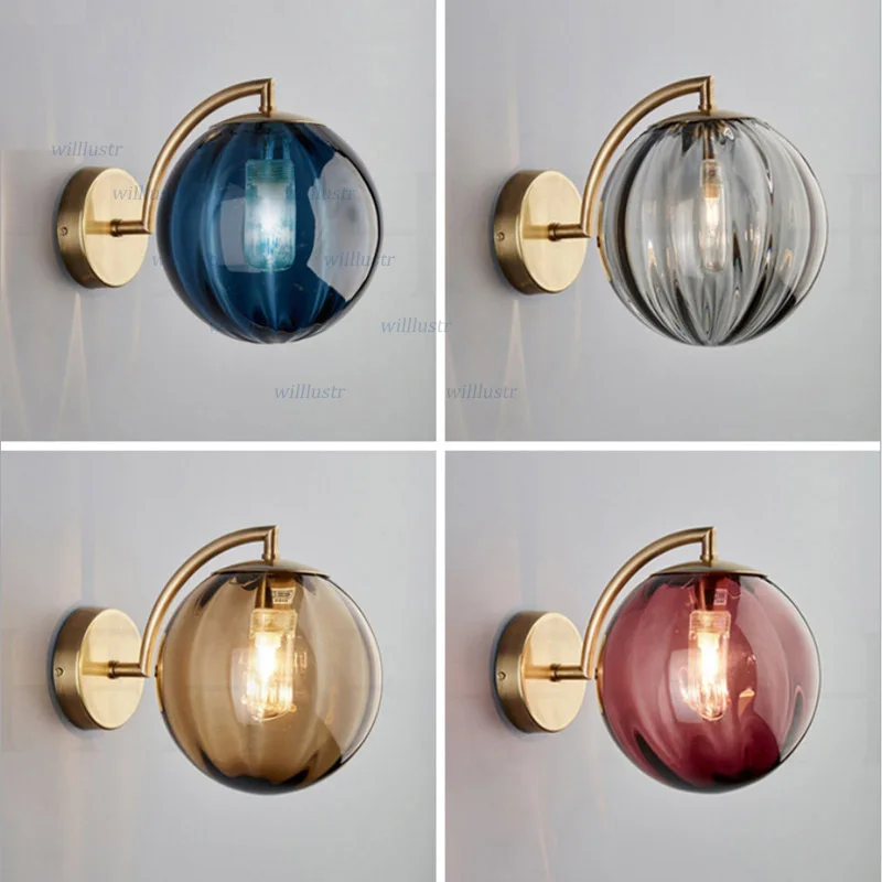 Скандинавское стекло настенное бра для сквоша красный синий серый коньяк лампа