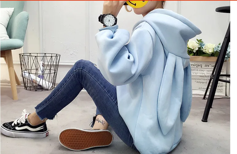 

Kawaii Bunny Ear Hoodies Oversized Pullover Women Top Cute Rabbit Ear Embroidery Sweatshirt Female New Fashion Autumn