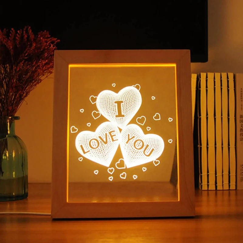 2020 новые 3D визуальный деревянная рамка для фотографий светильник любящее сердце