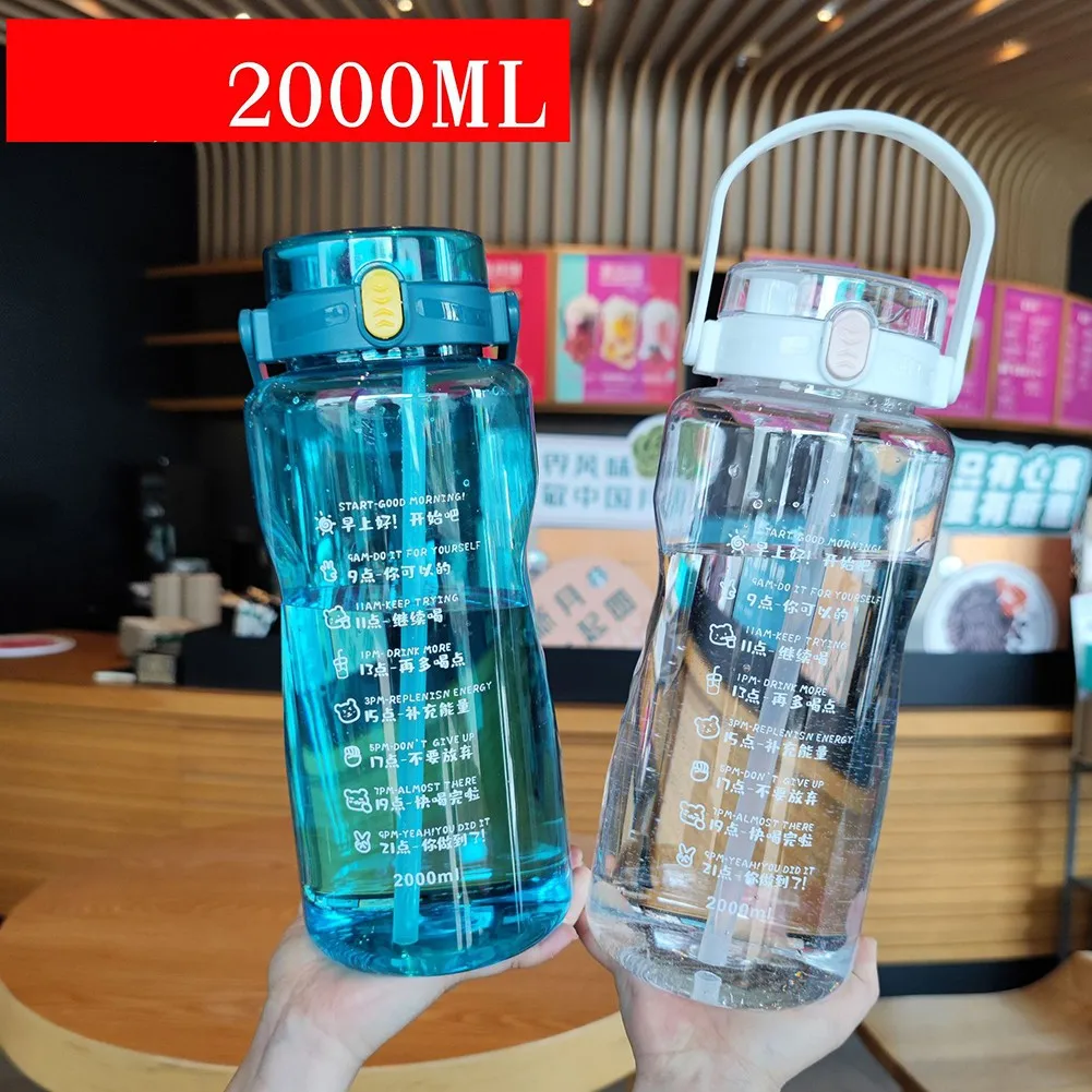 

1450/2000mL Gradient WaterBottle With Bounce Cover Cup Fitness Water Bottle Time Capacity Markers Sports Bottle Men Women