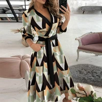 s xl 10 colors lace up belt deep v neck letter butterfly printed long dress elegant women party holiday skirt