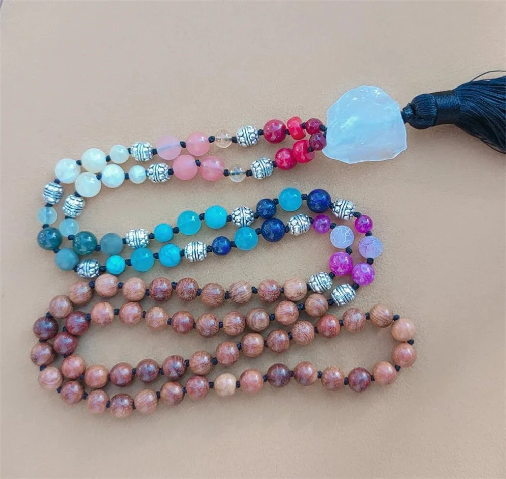 

8mm Chakra 108 Beads Tassel Knotted Necklace Handmade Classic Buddhism Healing Colorful Cuff Bracelet Spirituality Chic Lucky