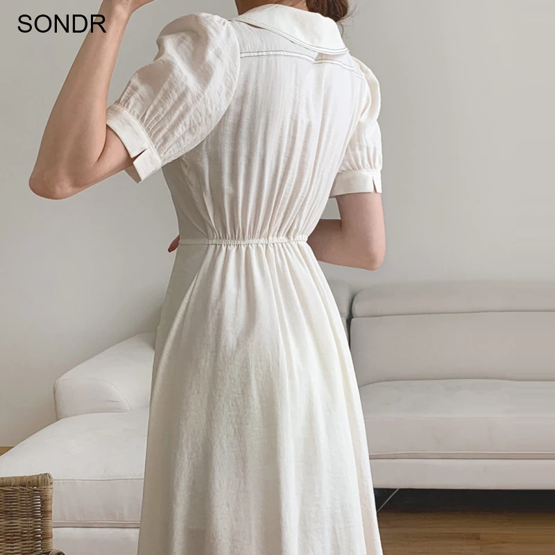 

Elegant Summer Dresses Korean Chic V-Neck Cotton Linen A-Line Long Dress One Piece Office Worker Dress Harajuku Ladies Dresses