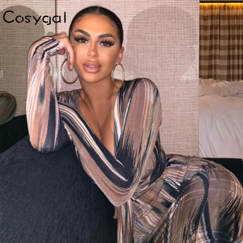 Cosygal пикантные тай дай ремень 2020 осень облегающее женское платье с глубоким v