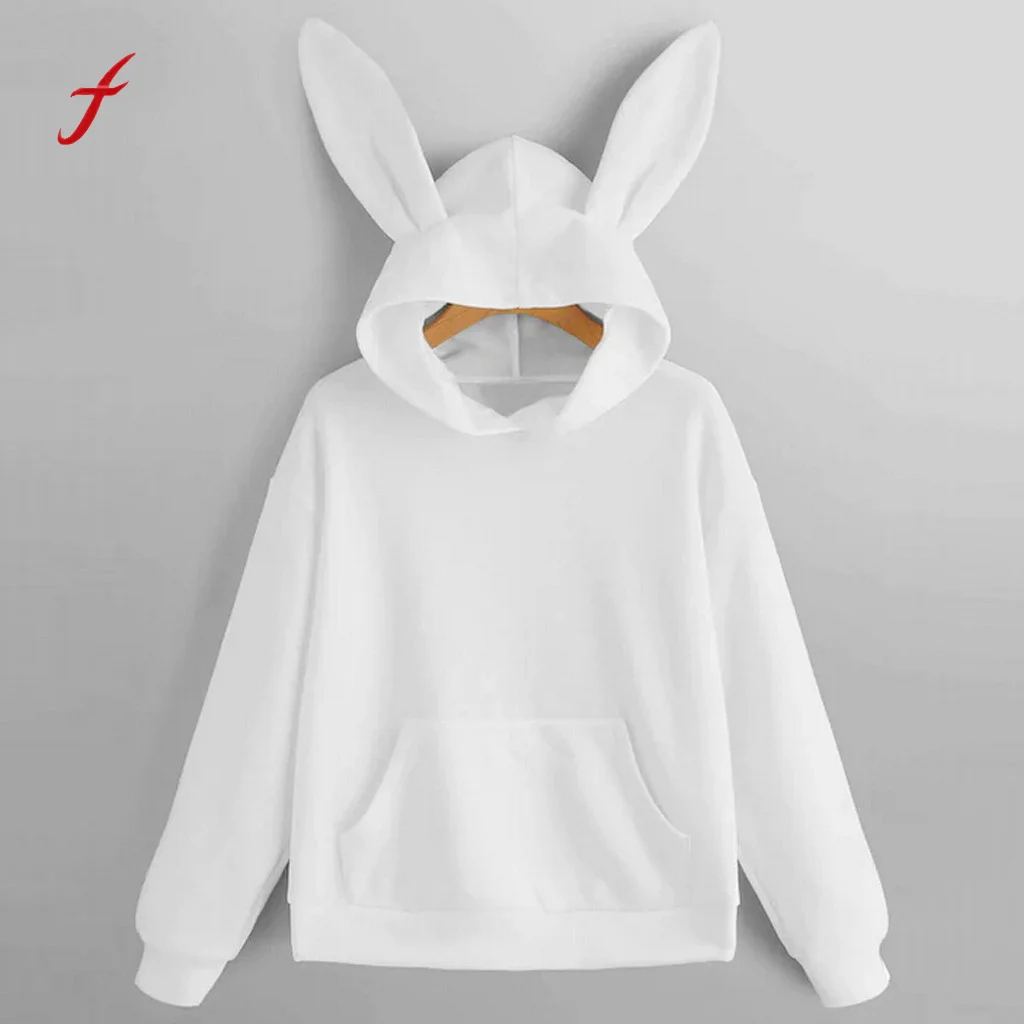 Feitong толстовки с капюшоном женские заячьи ушки Длинный Рукав Толстовка пуловер