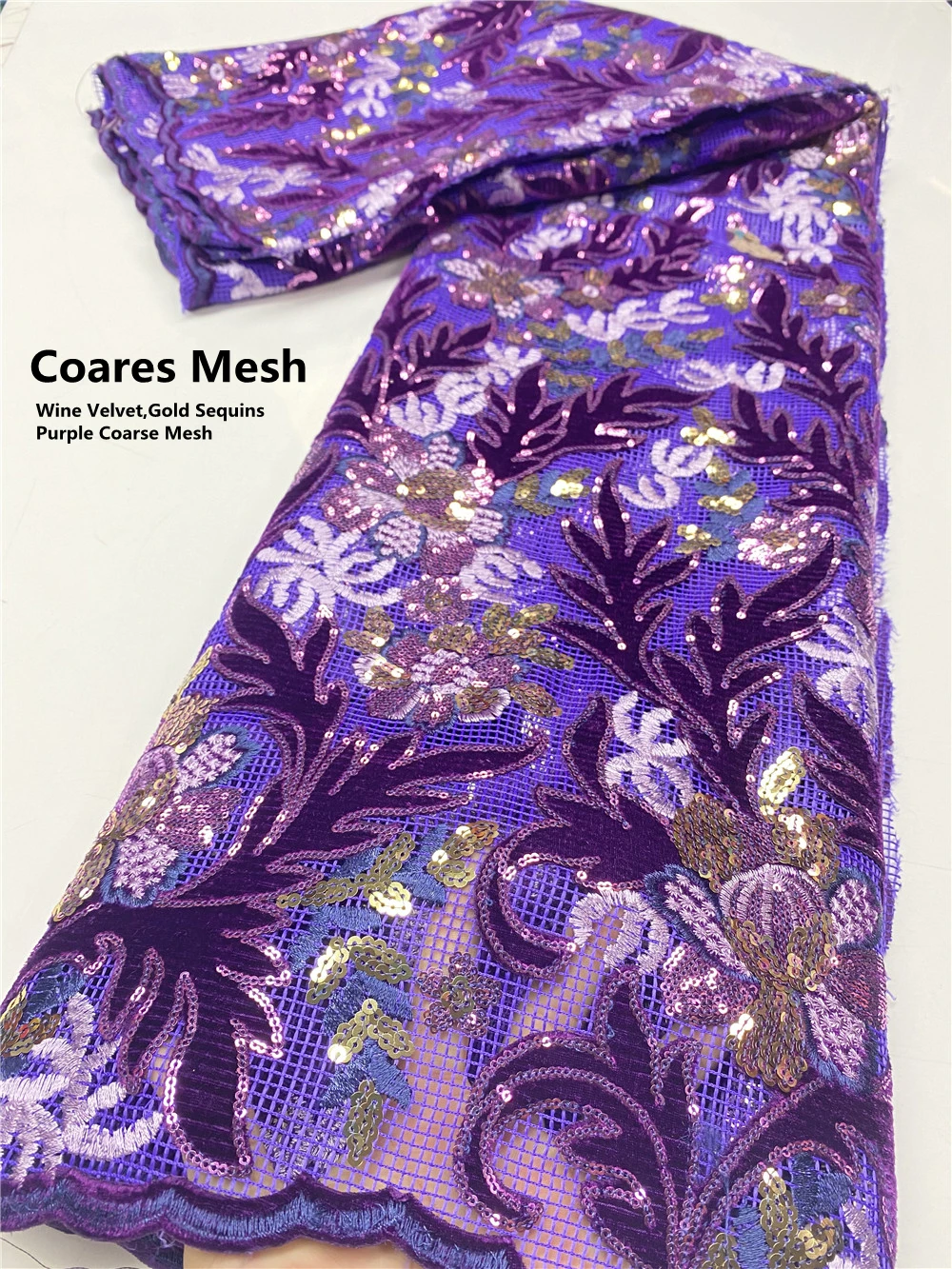 

XIYA Lilac African lace fabric 2021 High Quality Velvet Lace Sequins Embrodery Nigerian Lace Fabrics For Wedding Dress QF3678B
