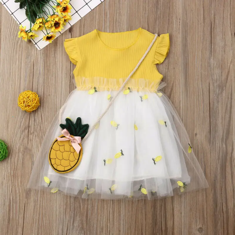 

WenaZao NEW Fashion Casual Infant Cute Toddler Baby Girl Sundress Pineapple Tulle Dress Princess Pageant Skirt