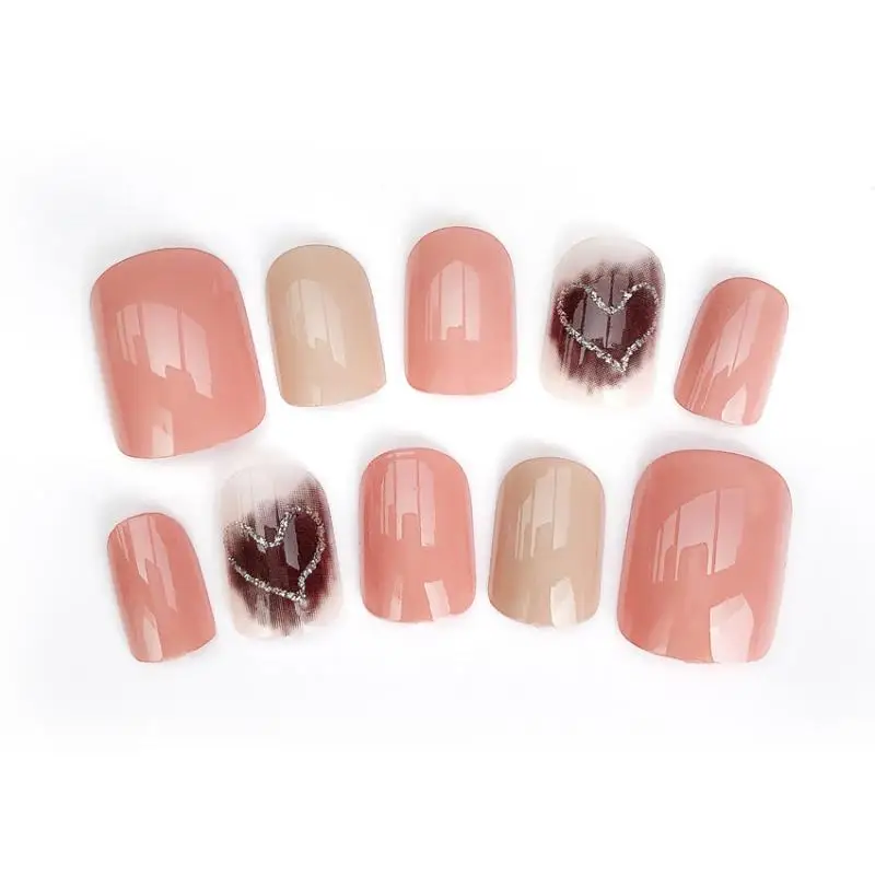 24 шт. французский Искусственный ногти акрил Персиковое сердце ложный Маникюр для