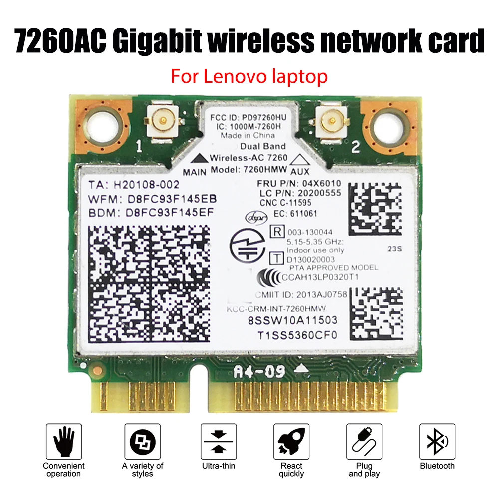 

7260AC Gigabit Wireless Network Card Dual Band 2.4G+5G Bluetooth 4.0 MINI PCI-E Network Card For Lenovo S410 E440 E540 S440 S410