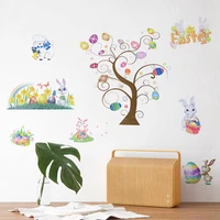 1pc easter tree eggs rabbit pattern wall sticker for home bedroom baby nursery room decorative decals happy easter party decor