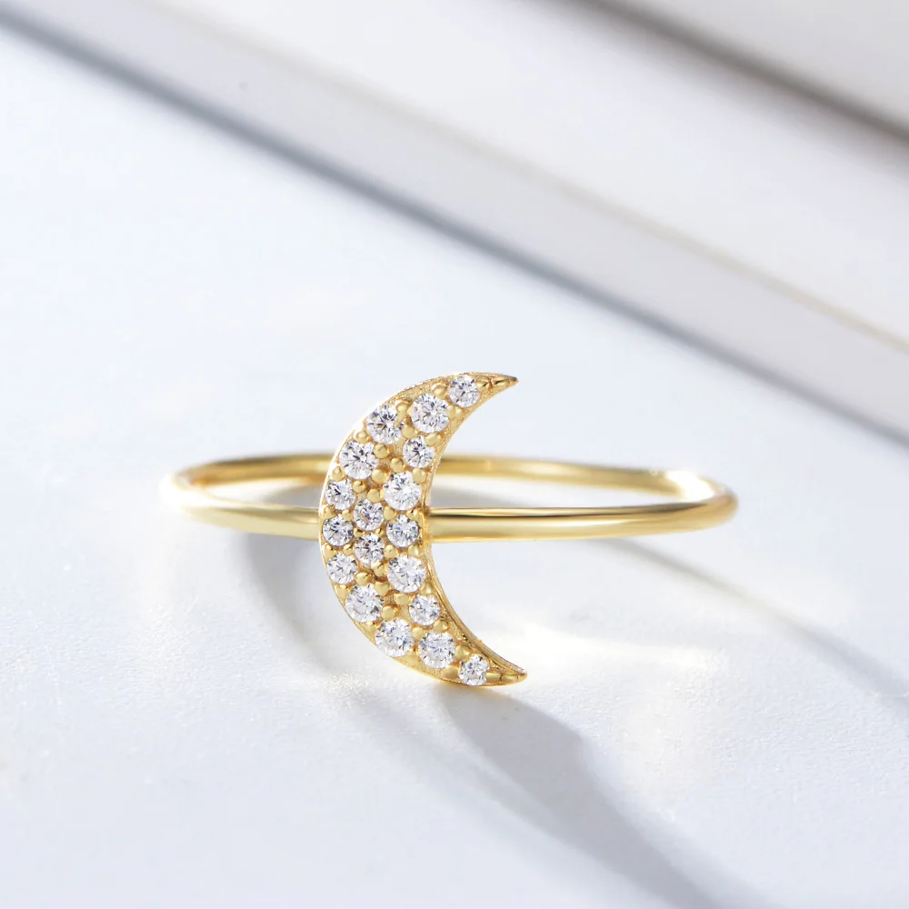 

Pave Setting Moon Dainty Ring 925 Sterling Silver 14K Gold Plated Rings Engagement Wedding Women Ring For Gift