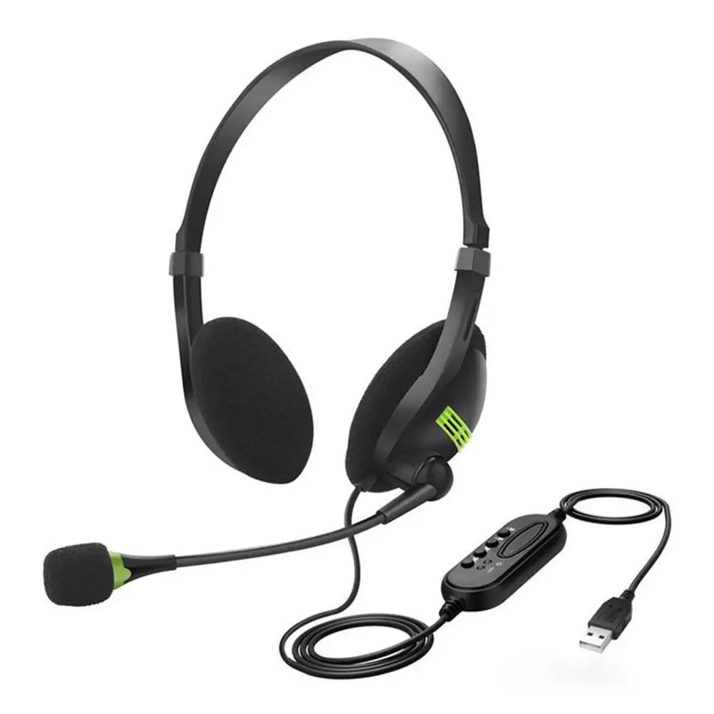 Universal Computer USB Wired Headphones For Laptop PC Headset Lightweight Headphone With Flexible Noise-canceling Microphone