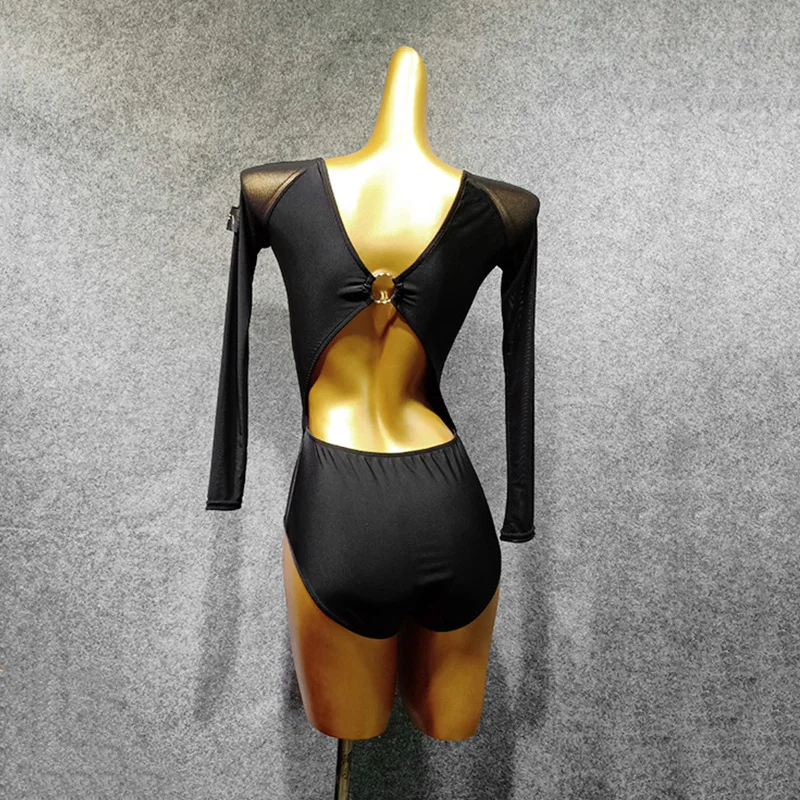 Платье для латиноамериканских танцев черное сексуальное боди на бретельках