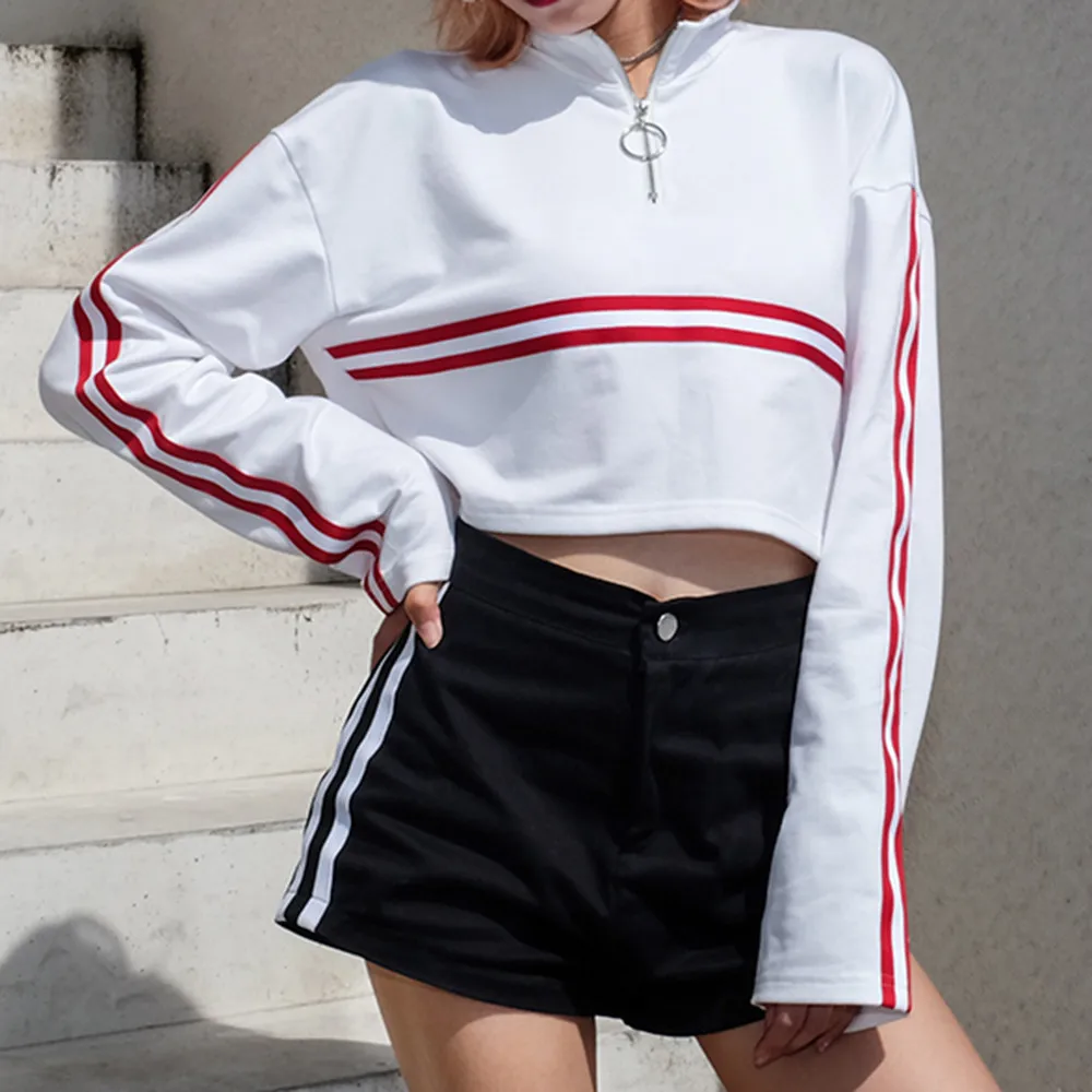 Толстовка kpop уличная женская маленькая водолазка полосатая Лоскутная с лентами